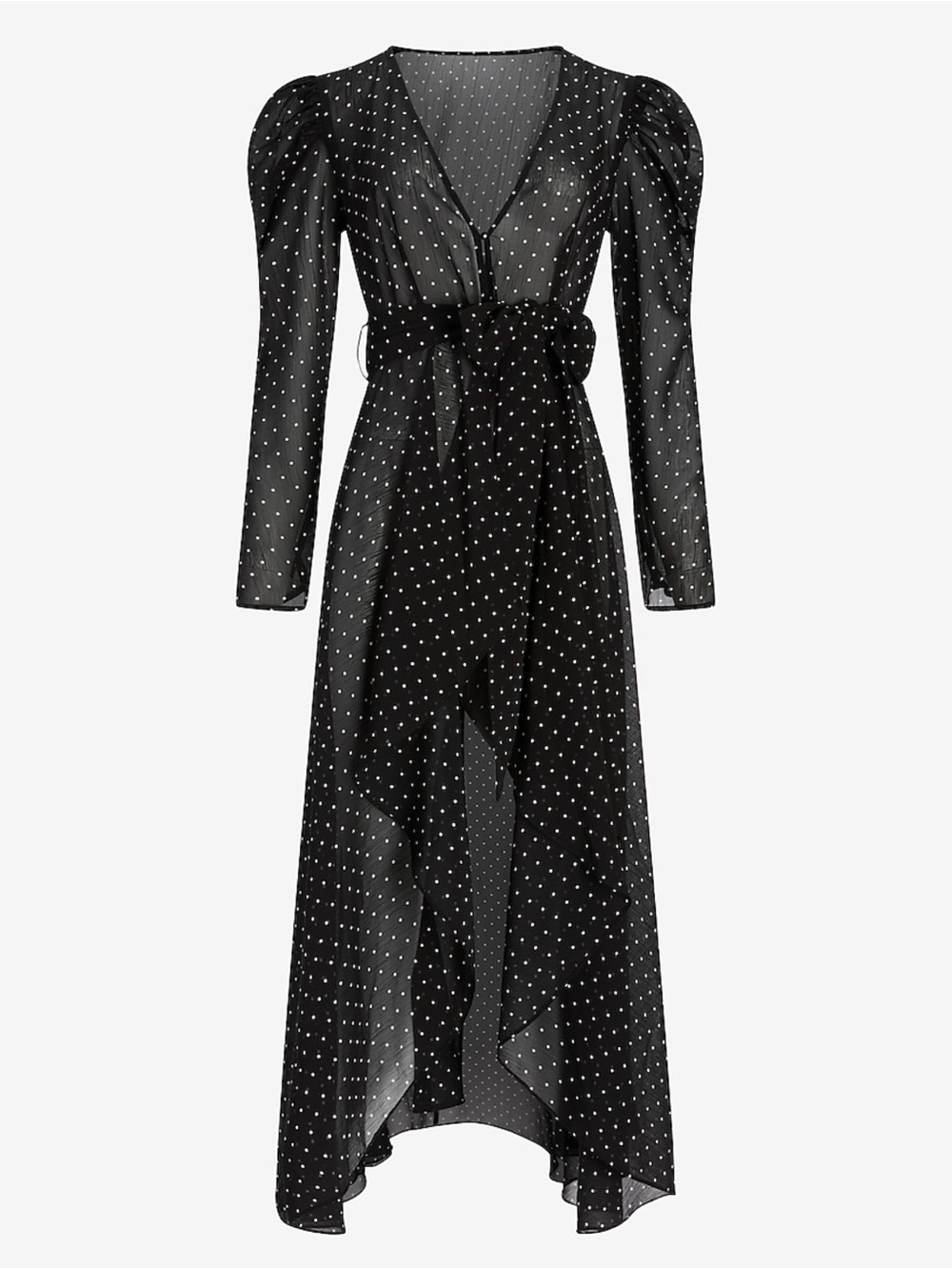 Express Black White Polka Dot Chiffon Sheer Wrap Maxi Dress